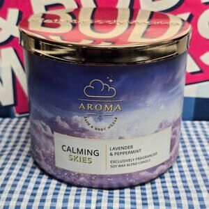 BBW Aroma Calming Skies Lavender & Peppermint Large 3 Wick Candle Home Fragrance